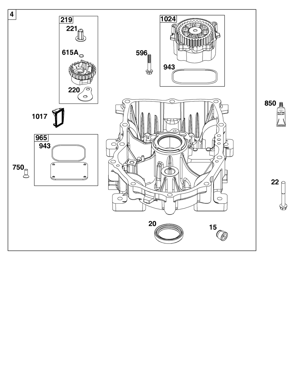 Crankcase Cover/Sump Group Diagram and Parts List for 61E877-0109-J1 400000 - 699999 Briggs and Stratton Engine